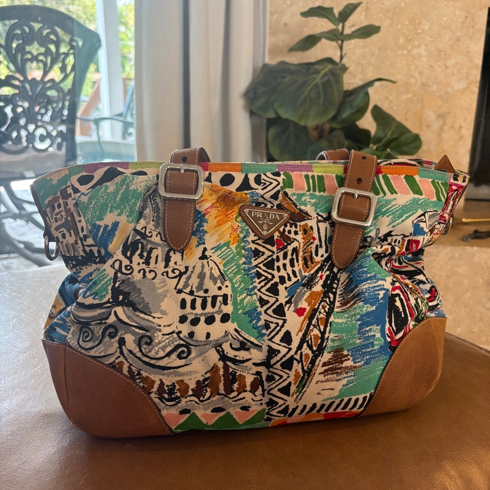 Prada Canvas Shoulder Bag Canapa Venice Bauletto